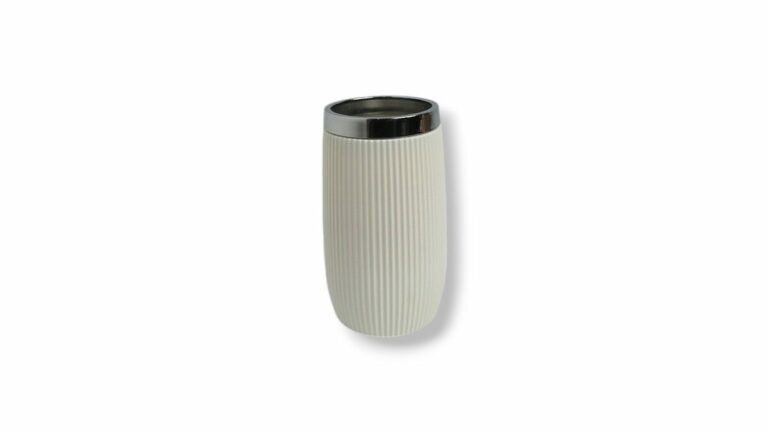 VASO RAYADO BLANCO BORDE METAL