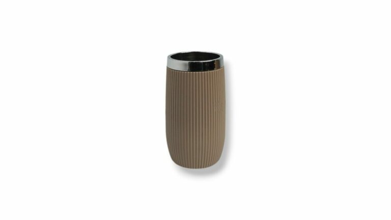 VASO RAYADO BEIGE BORDE METAL