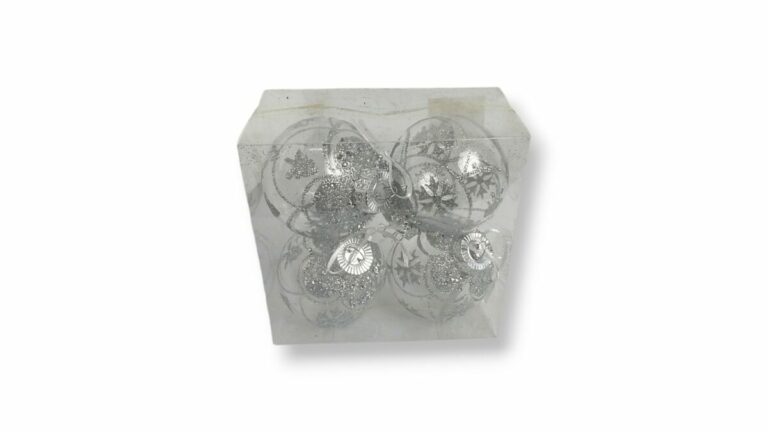 GLOBO 8 CM CRYSTAL DECORADO GLITTER PLATA x 4