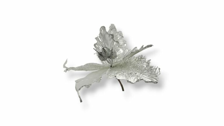 FLOR TELA BLANCO/PLATA 26 CM