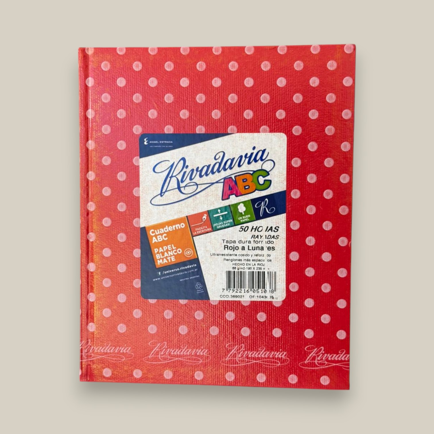 Cuaderno rivadavia abc rojo lunar 48 h