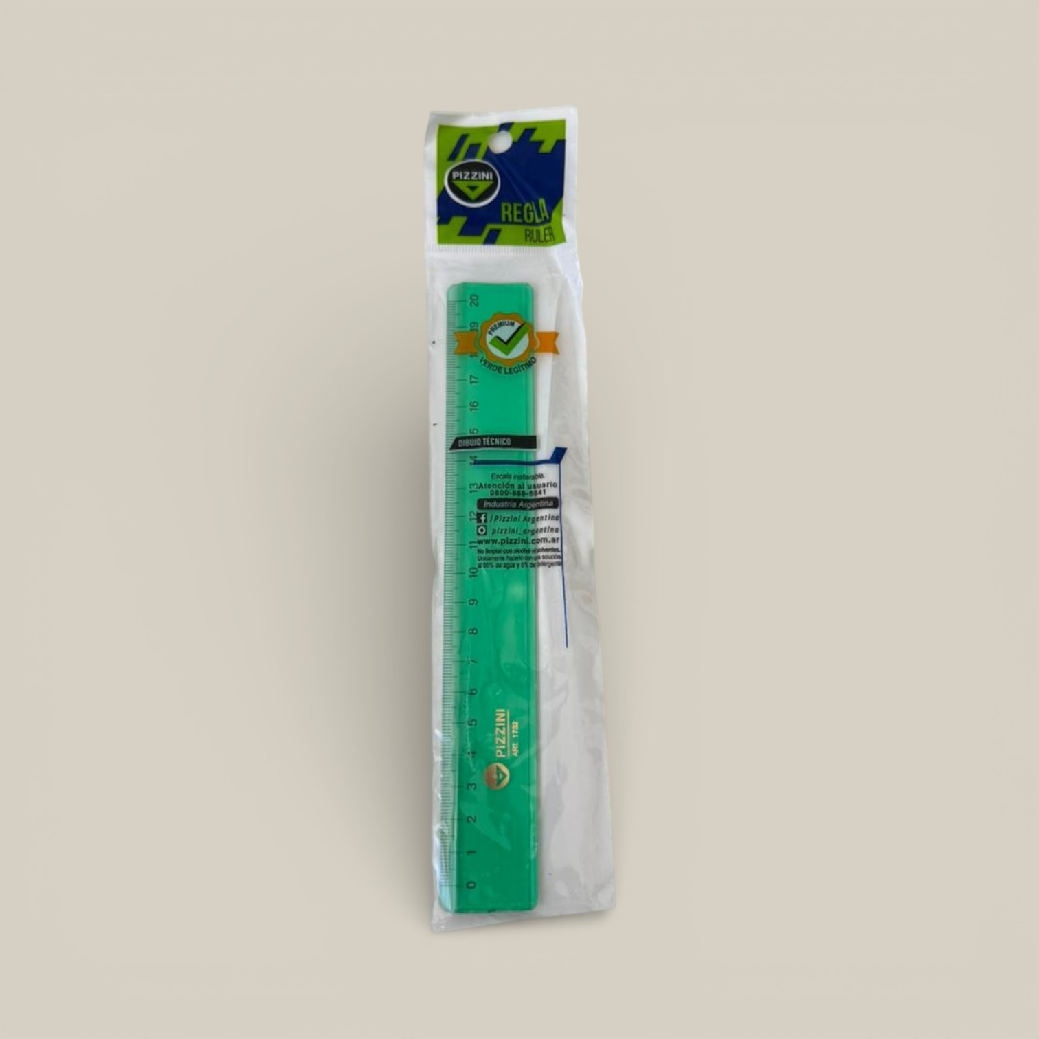 Regla estudio 20cm verde