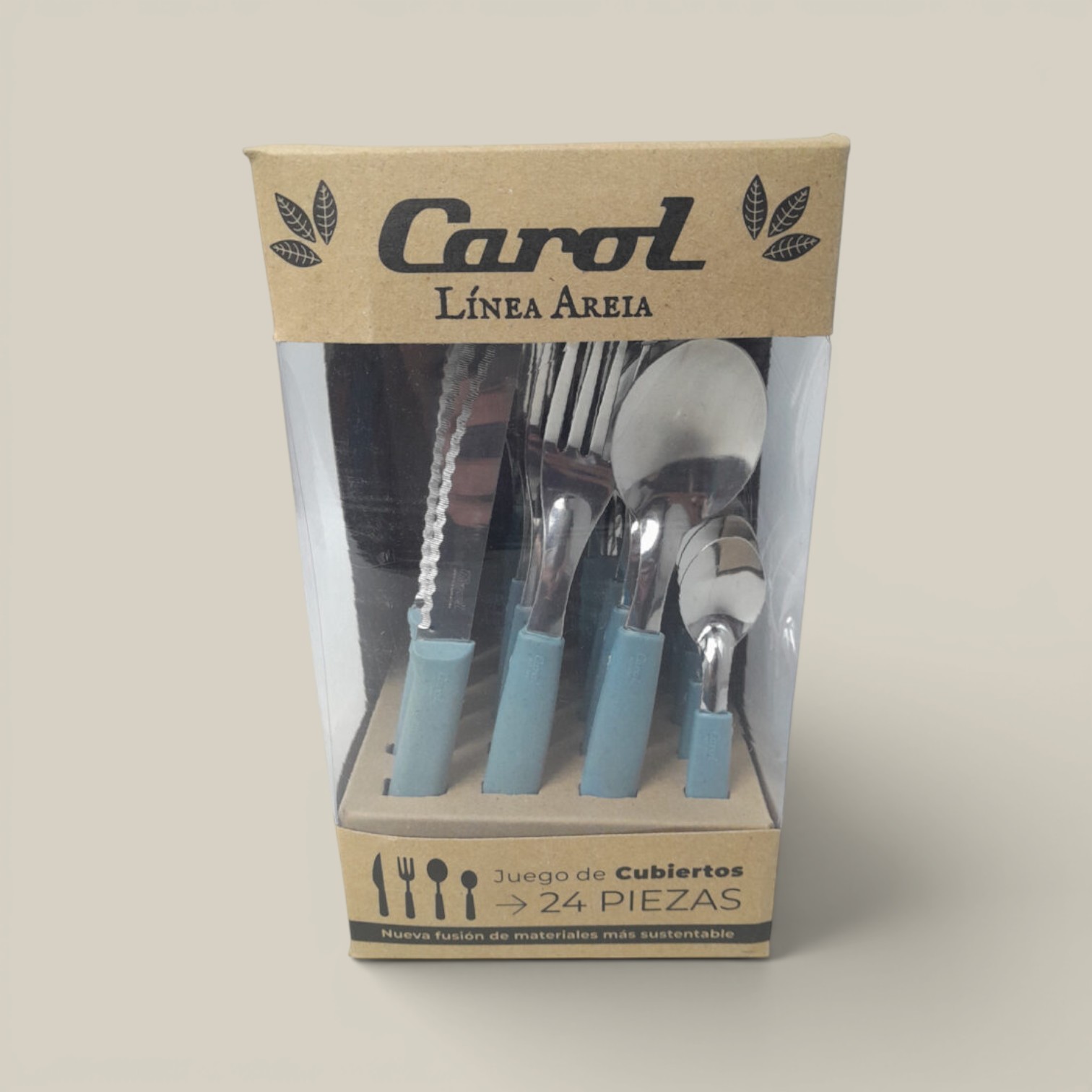 Juego cubiertos 24 pzas.e/caja azulino