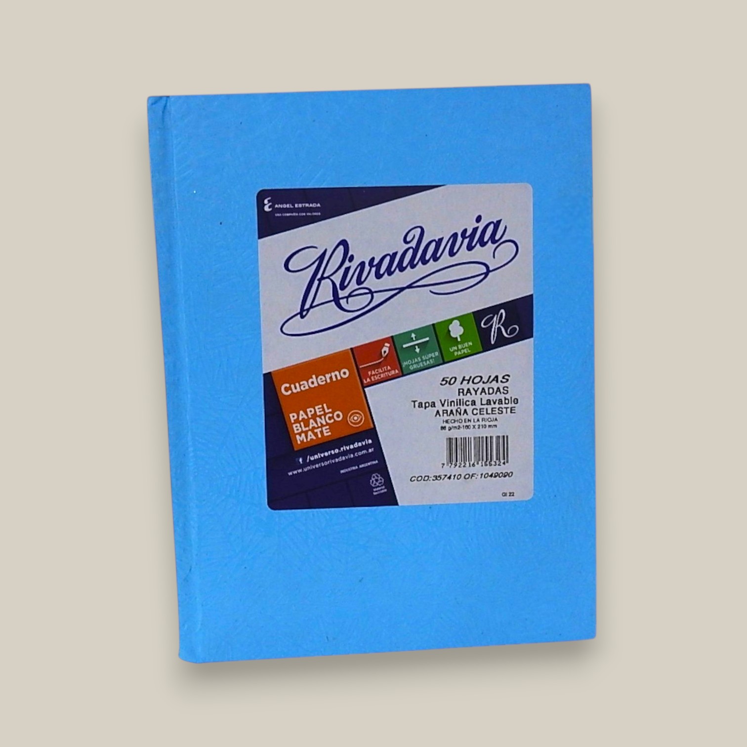 Cuaderno rivadavia forrado celeste 50h
