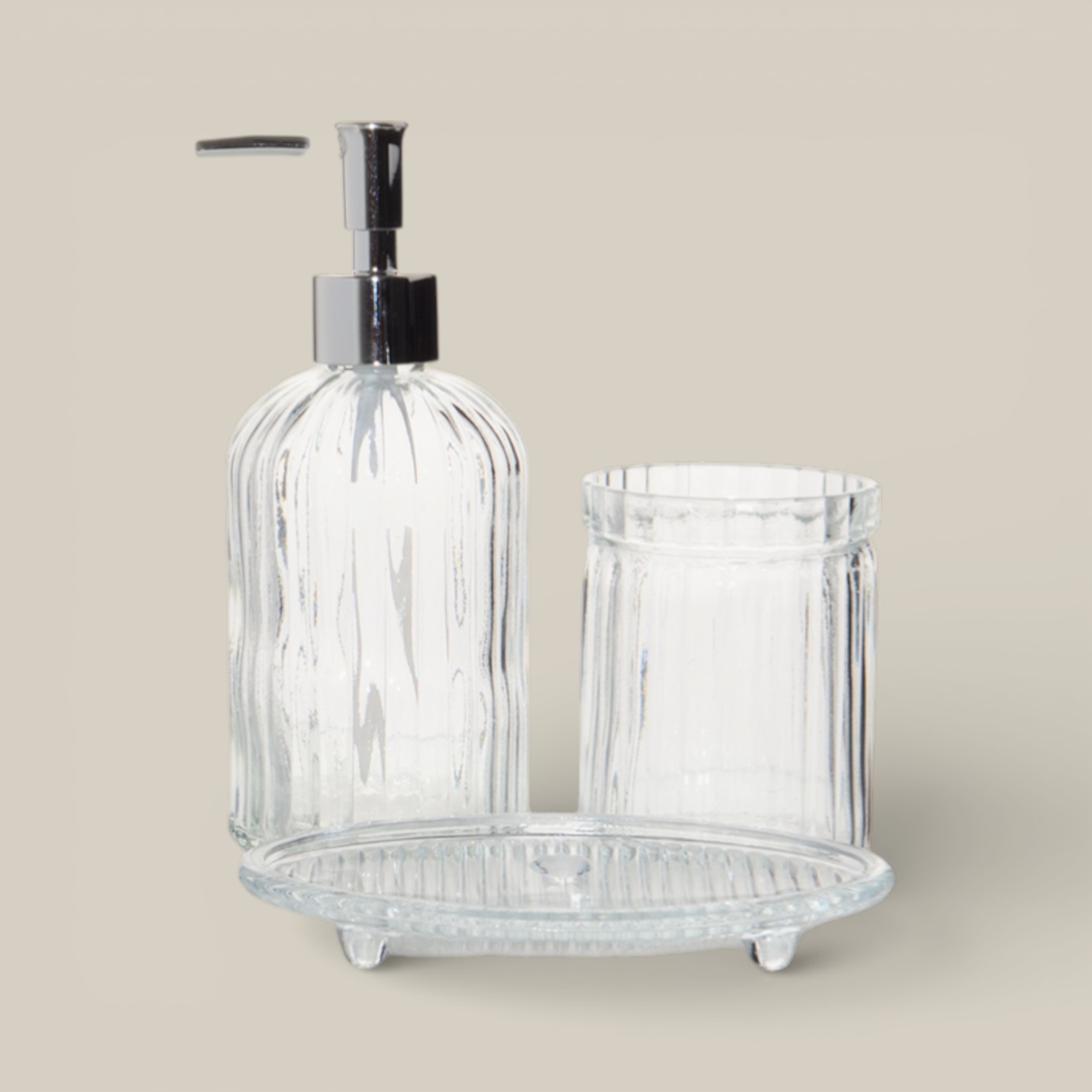 Set de baño x 3 pzs c/rayas de vidrio