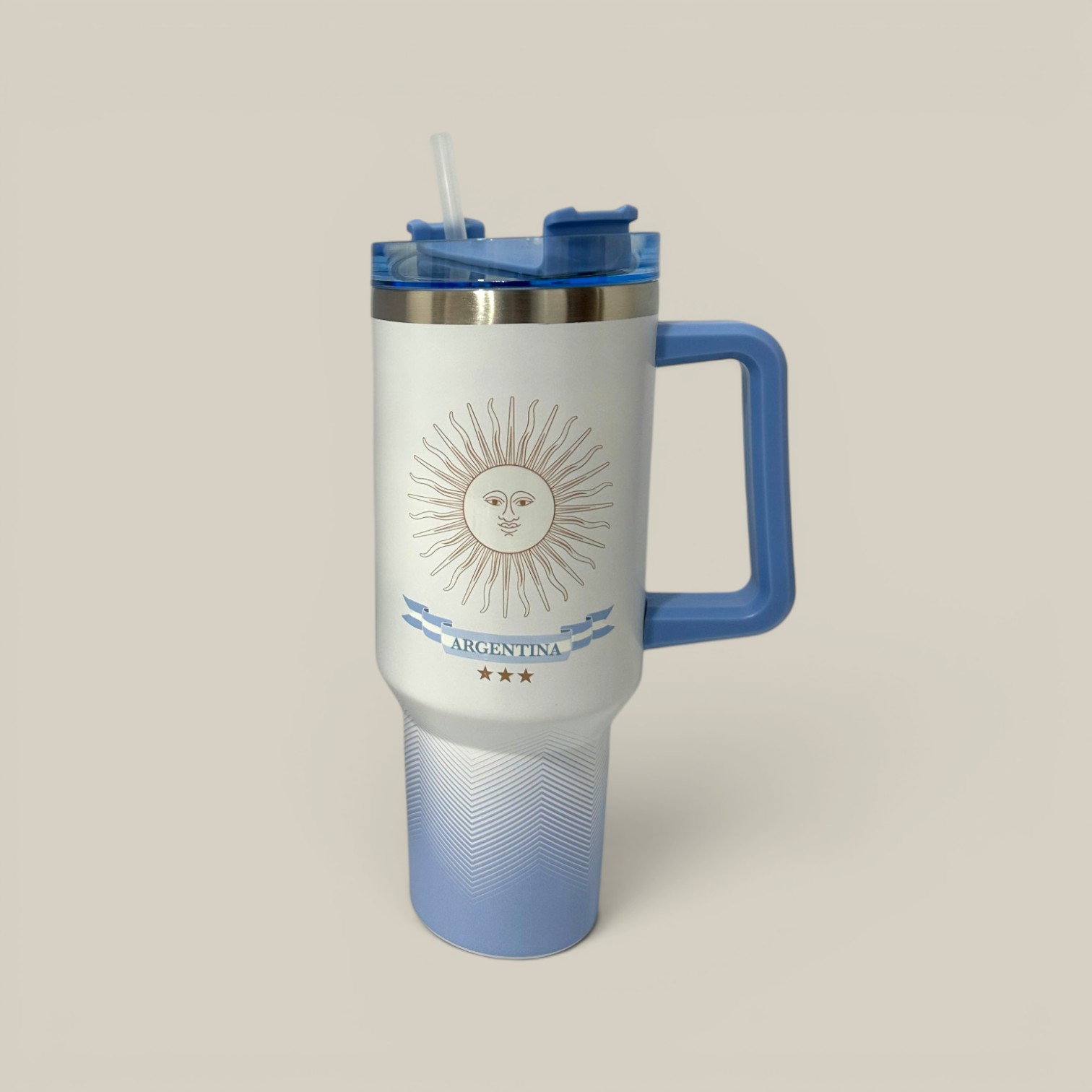 Vaso termico 1200ml acero inox. c/tapa sorbete y manija fija plastico